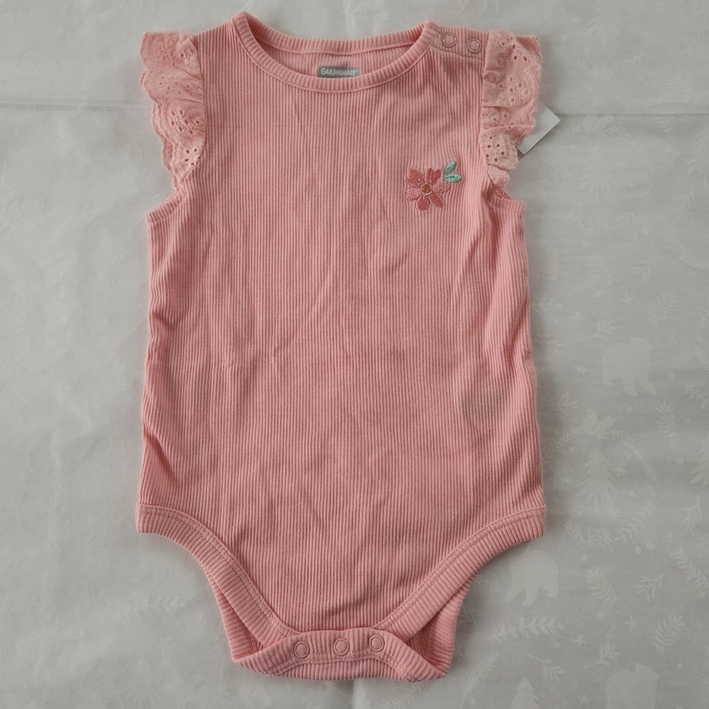 💕NWT Garanimals rib flower onesie 12 months pink